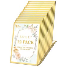 12 Pack Acrylic Sign Holder 8.5 x 11, Gold Picture Frame Stand up Table Top S...