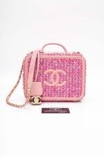 CHANEL Pink Tweed Quilted Medium CC Filigree Vanity Case