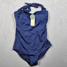 New Boden Santorini Halterneck Swimsuit Womens 8L Navy Blue Padded Fixed Cup