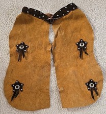 Child Western Chaps Brown Suede Leather Stude...