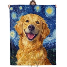 Cute Golden Retriever Dog Blanket Soft Cozy Flannel Starry Night Throw Blanke...