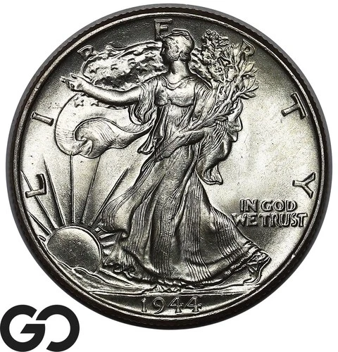 1944 Walking Liberty Half Dollar, Solid Gem BU++