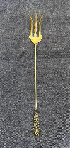 Reed & Barton Sterling Trajan Fork Gold Wash Condiment Fork 1892 Monogram 9 3/4"