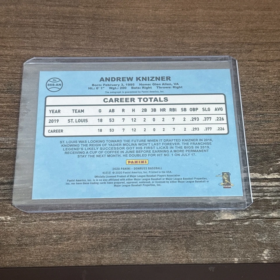 2020 Donruss Pink Andrew Knizner ROOKIE Auto 126/199 - Image 3 of 3