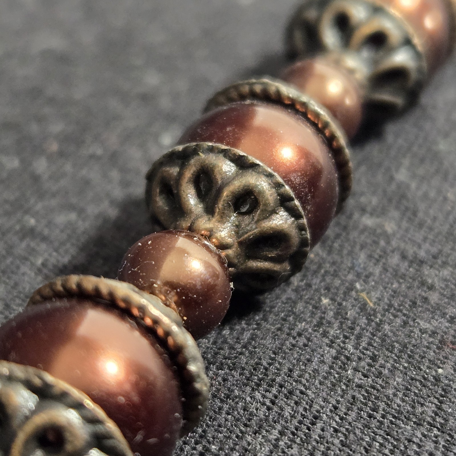 Vintage Artisan Solid Copper Beaded Necklace Fili… - image 6