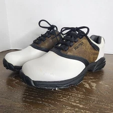 FootJoy Greenjoys Mens #45516 White/Brown Golf Soft Spike Shoes Lace Up 7.5M