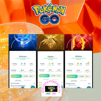 Pokémon go Shiny Articuno Zapdos Moltres GOTOUR 2026 Background-Tr de 20k or PTC