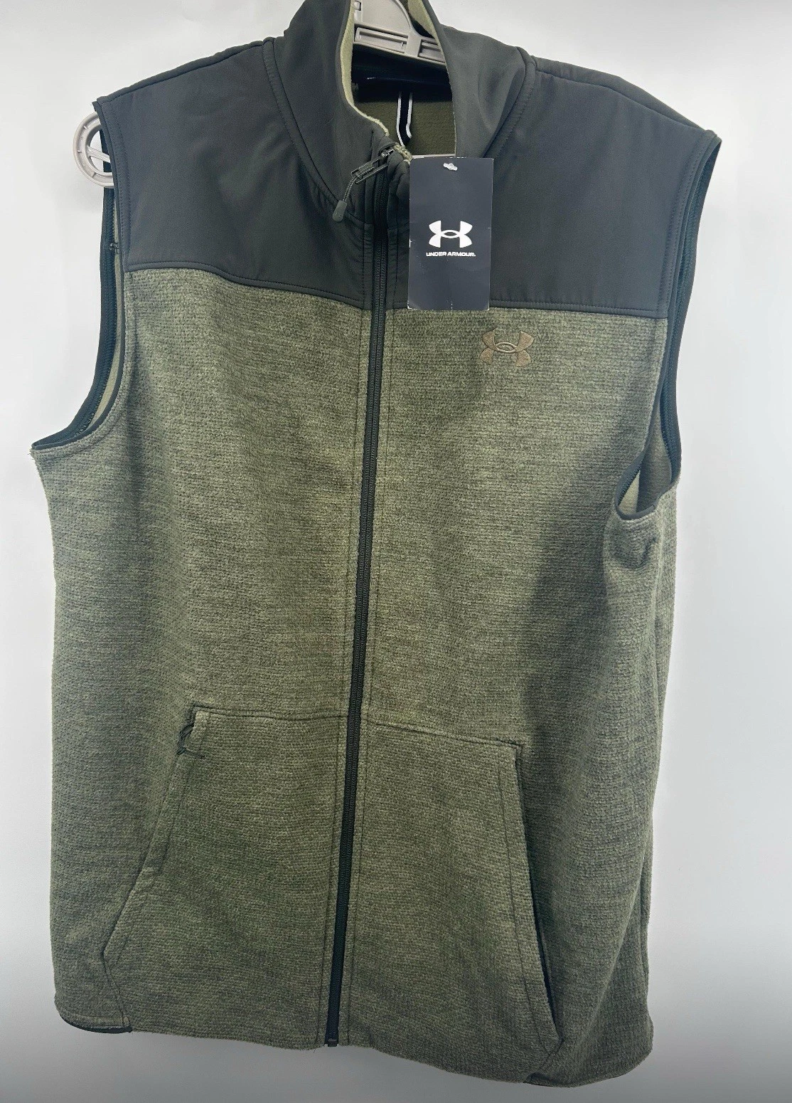 Under Armour Men's Grid Full Zip Pockets Fleece Specialist Vest Green Large