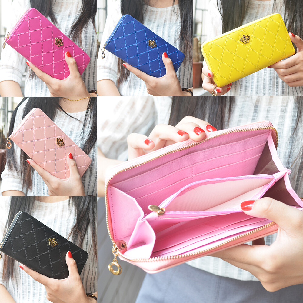 Women Lady Leather Zip Wallet Long Purse Clutch Credit Card Phone