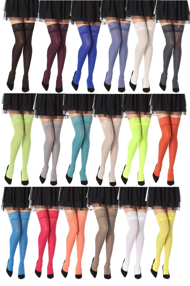 Bellivalini Damen Halterlose Mikrofaser 40 DEN Halterlose Strümpfe Spitze XS-XL