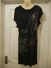 Oasis Beaded Dress Size 8 Stretchy Evening Party Silver  Shimmer Floral Paisely