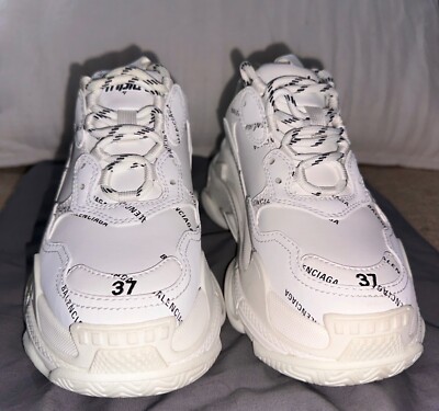 Balenciaga Triple S Sneaker Allover Logo In White/Black Womans | eBay