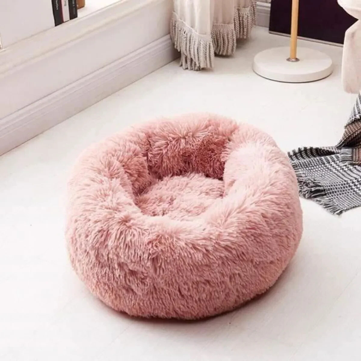 Panier rond lavable en peluche chaude pour le sommeil des animaux