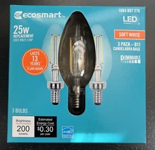 EcoSmart 25-Watt Equivalent B11 Dimmable E12 Candelabra ENERGY STAR Clear Glass