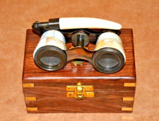 Antique Nautical Brass Binocular Mother Pearl Opera Glasses with Wooden Box Gift