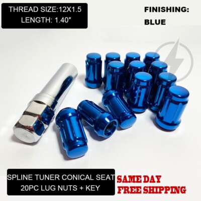 FIT FORD FOCUS C-MAX SPLINE ACORN LUG NUT CONICAL SEAT 12x1.5 BLUE 20PC+KEY