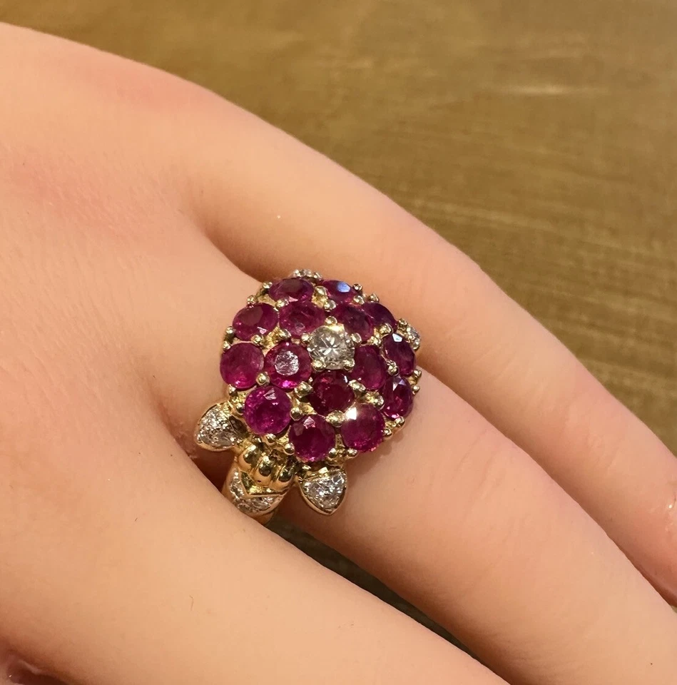 Anillo Estate de rubíes y diamantes en oro amarillo de 18 k - HM2660S