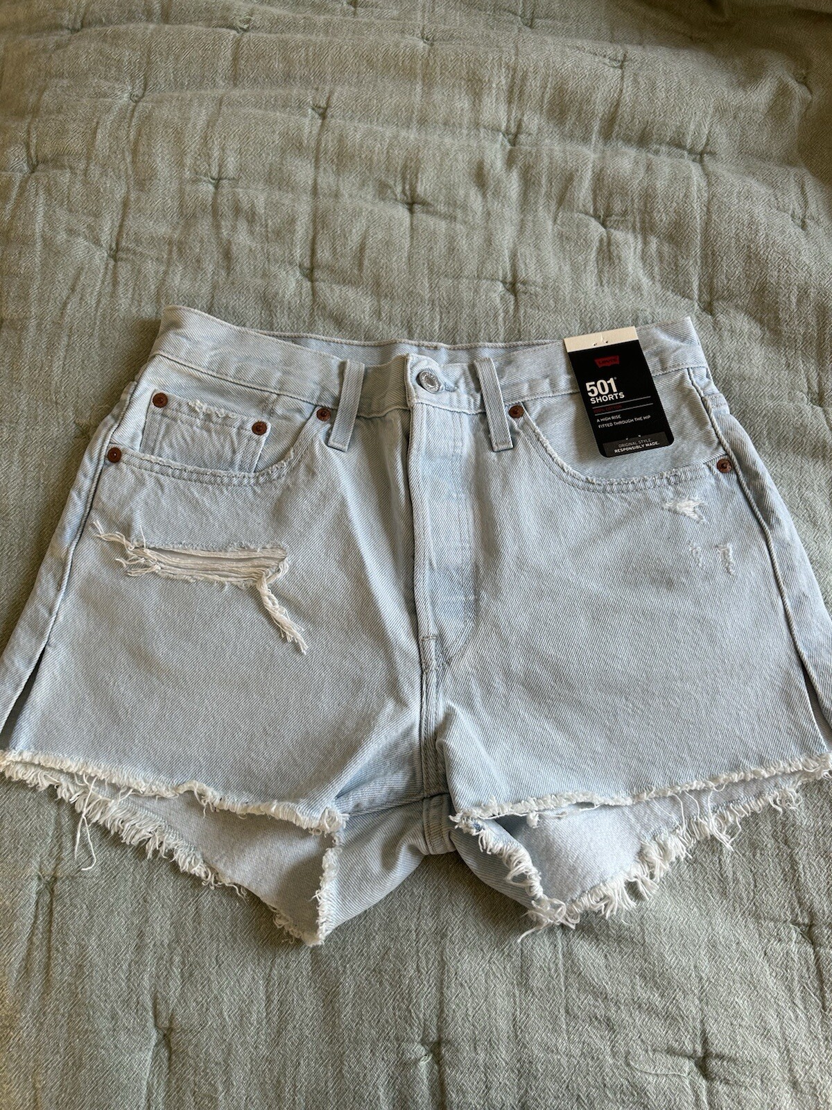 Levi's Women's Premium 501 High Rise Shorts Sz 30 Light Blue Distressed