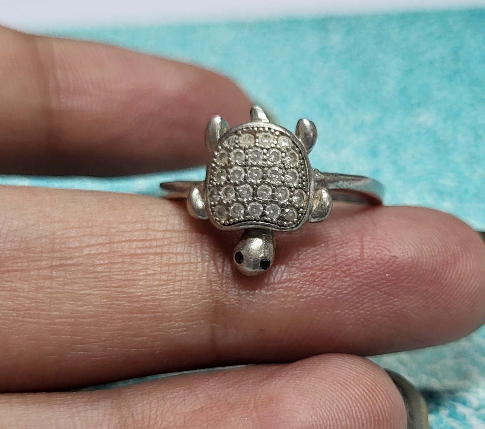 Solid 925 Sterling Silver Vintage Turtle Ring wit… - image 7
