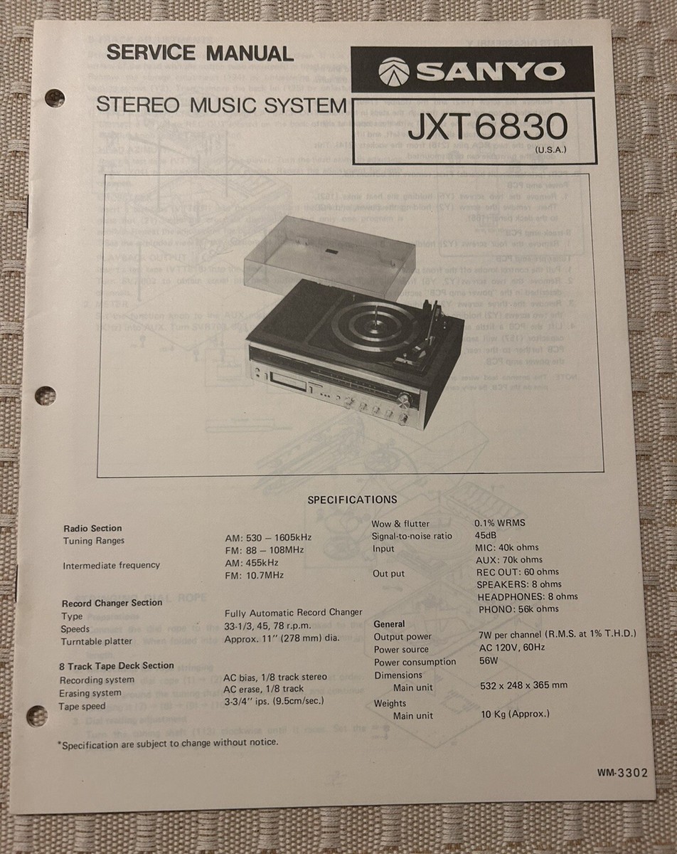 Jun/78 Sanyo JXT 6830 Stereo Music System Service Manual | eBay