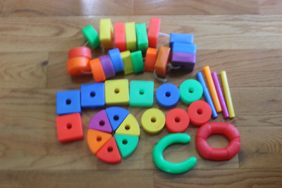 Vintage Fisher Price Plastic Block Shapes & Dowels 40 Piece Lot