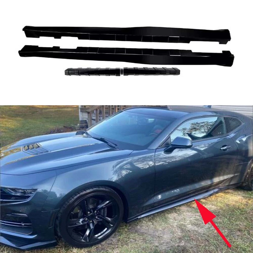 Side Skirts Rocker Panels ZL1 Style Gloss Black For Chevy Camaro RS & SS 2016-22 - Image 2 of 4