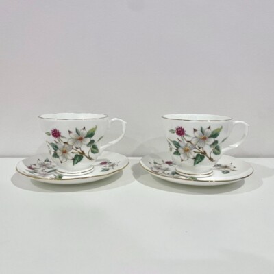 Vintage Duchess Teacup and Saucer with Dogwood Flowers - Set for 2