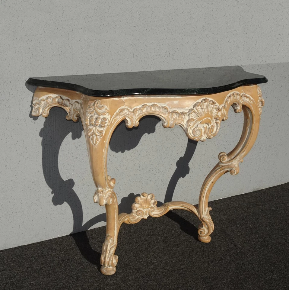 Mesa auxiliar vintage francesa estilo Luis XVI mármol verde mesa consola montaje en pared Foto 2 de 4