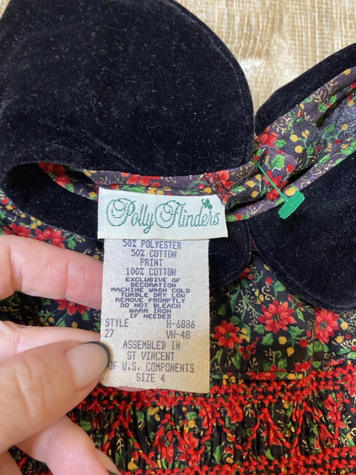 Vestido Vintage Polly Flinders Niños Niñas 4T Floral Mangas Largas Cuello Rojo Rosa Foto 3 de 4