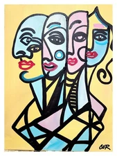 CORBELLIC EXPRESSIONISM 12X16 THREE KINGS PORTRAIT ABSTRACT COLLECTIBLE WALL ART