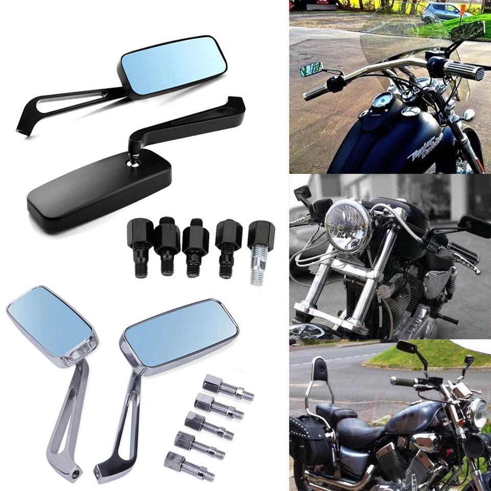 Espejos retrovisores laterales cromados para motocicleta Honda Kawasaki Suzuki Yamaha Harley Foto 3 de 4