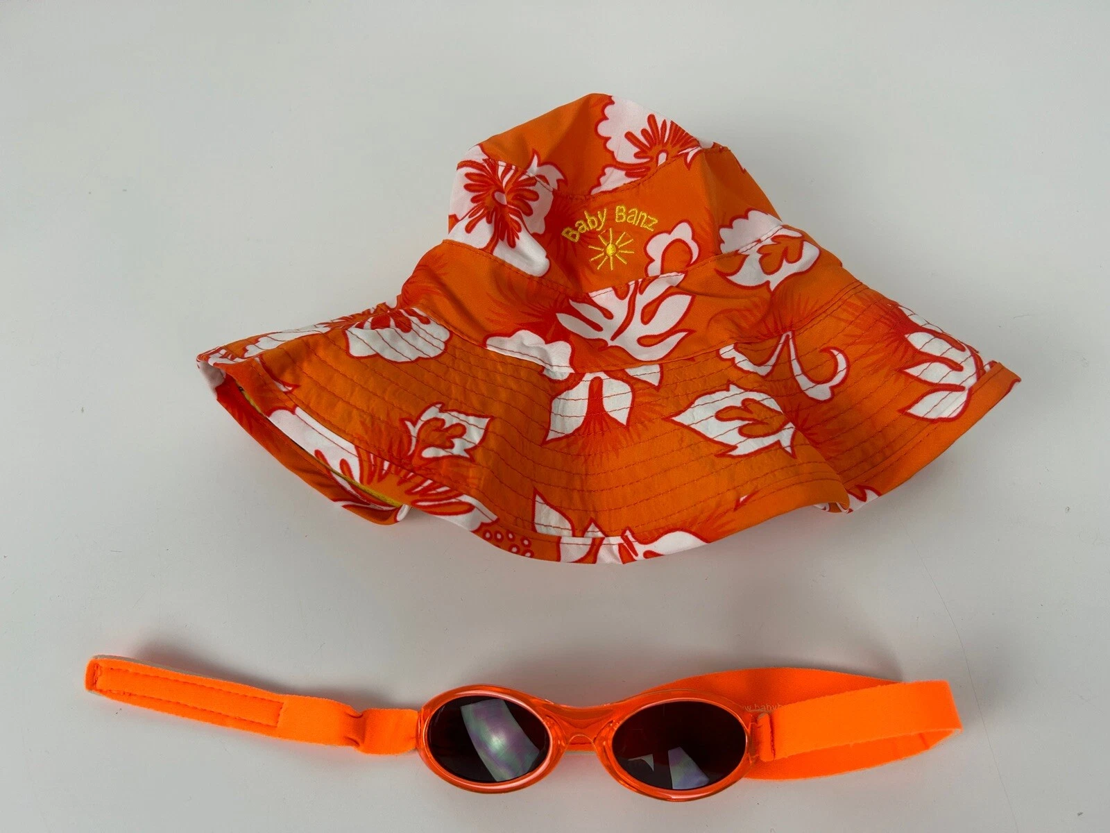 Baby Banz Sunglasses Sun Hat SET Orange Hawaiian Floral Animal Print Adjustable