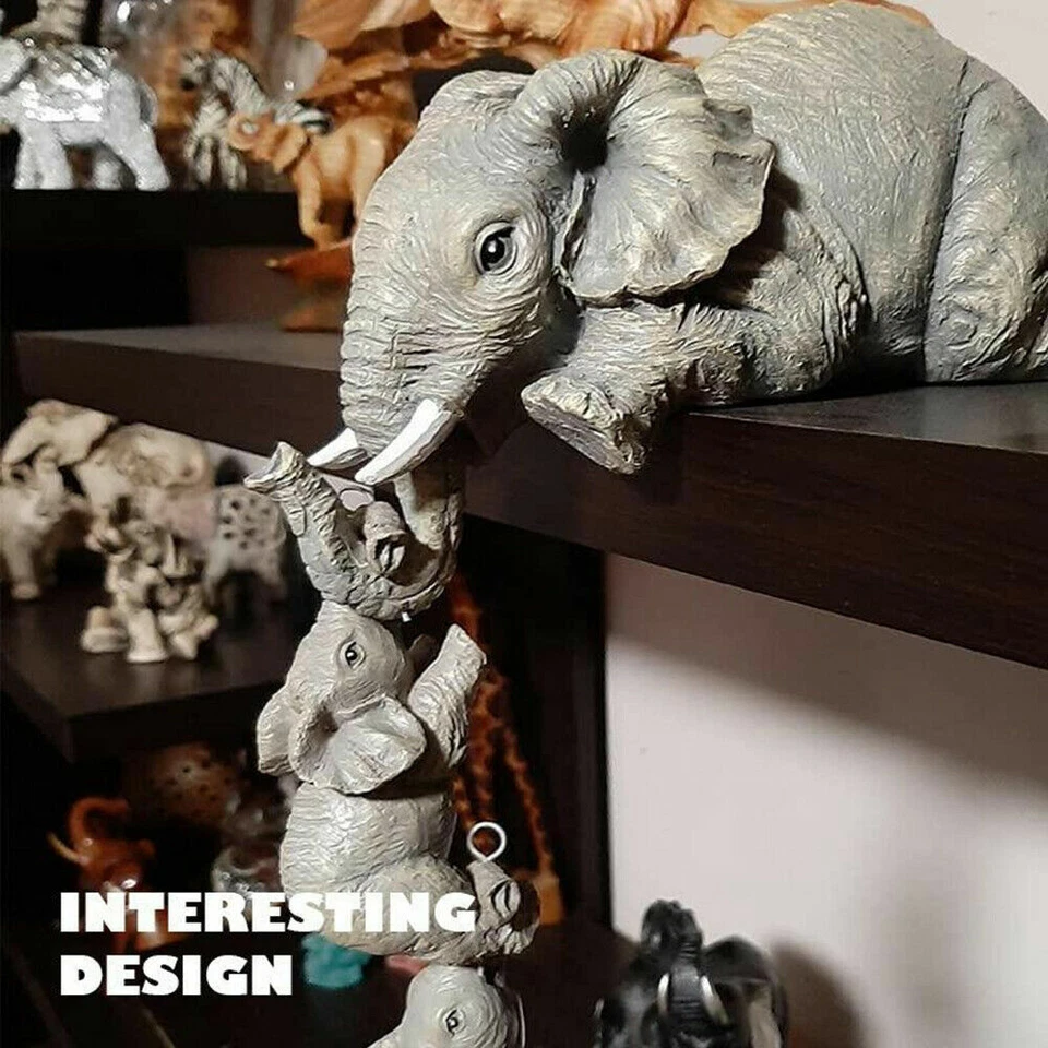 3Pcs Cute Resin Elephant Figurine Mother Elephant Hanging 2-Babies Home Décor US - Image 3 of 4