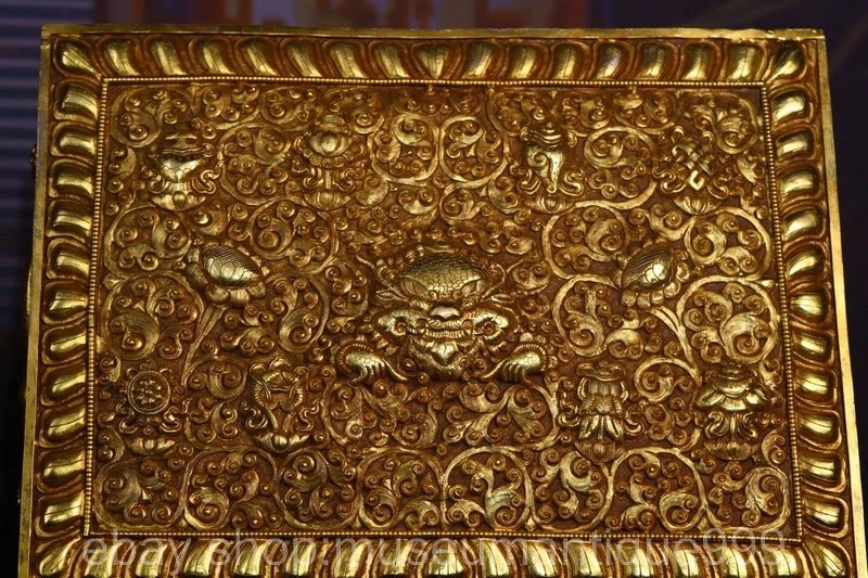 12.4" Old Tibet Bronze Inlay Silver Gilt Dynasty Dragon Jewelry Storage Box - Image 3 of 4