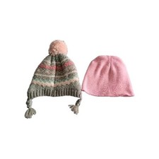 Carter's Girls Sz 12-24 M Winter Hat Gray Snowflake print With Pink Pom-pom 2 Pc