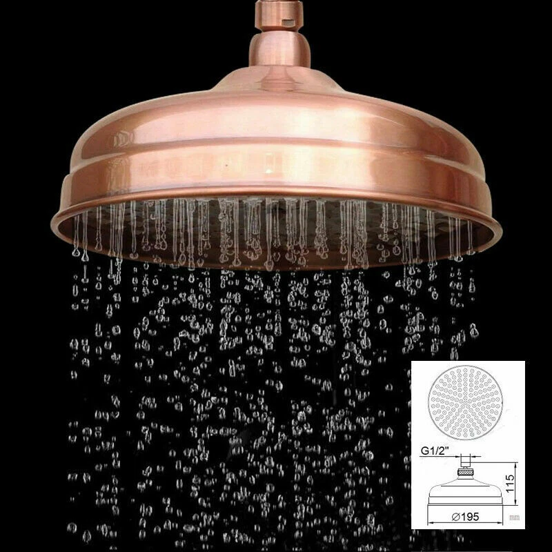 Traditional Red SS 8" Round Bathroom Rain Replacement Shower Head 