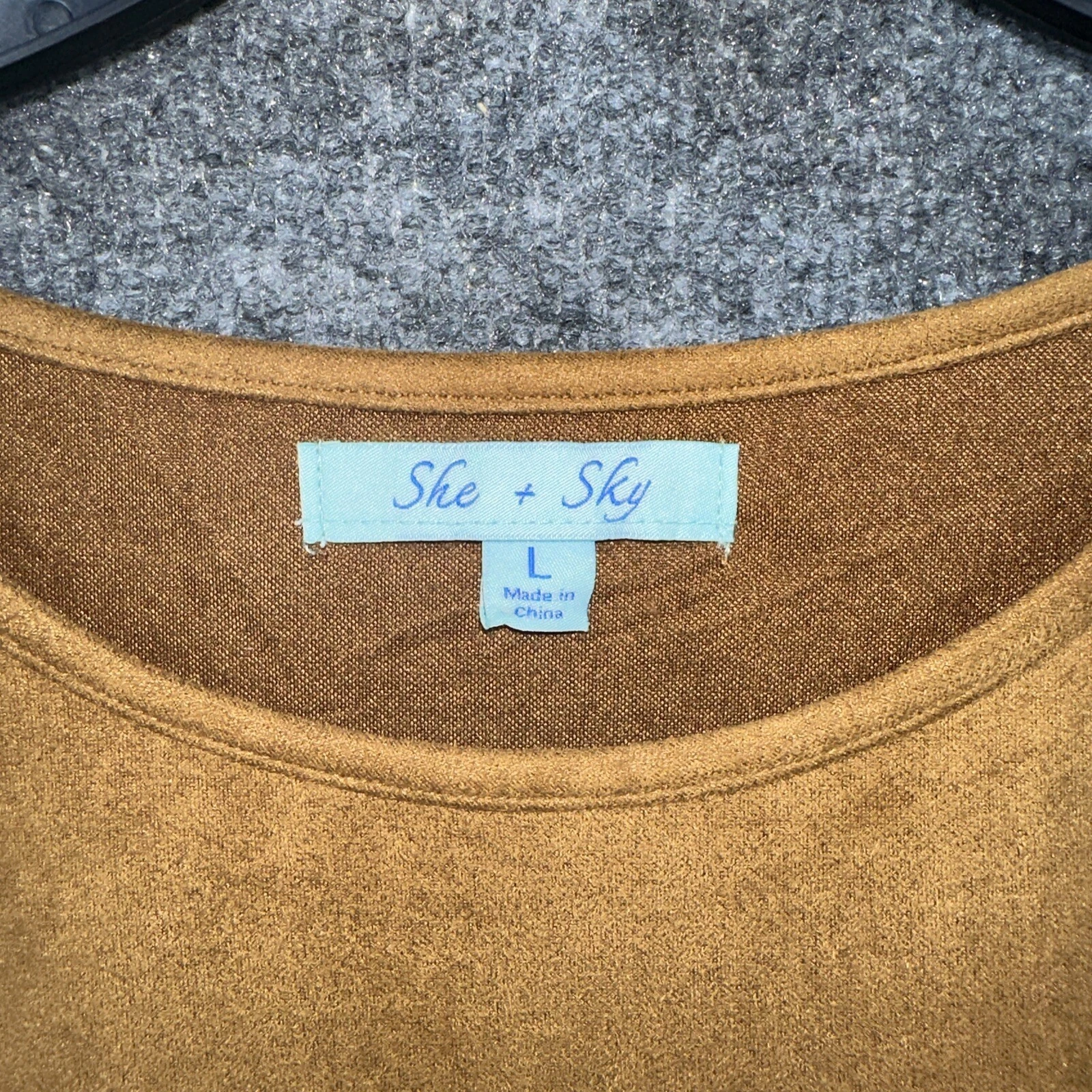 VETEMENTS Abito donna She+Sky taglia L marrone scamosciato maniche 3 4 midi casual taglio boho