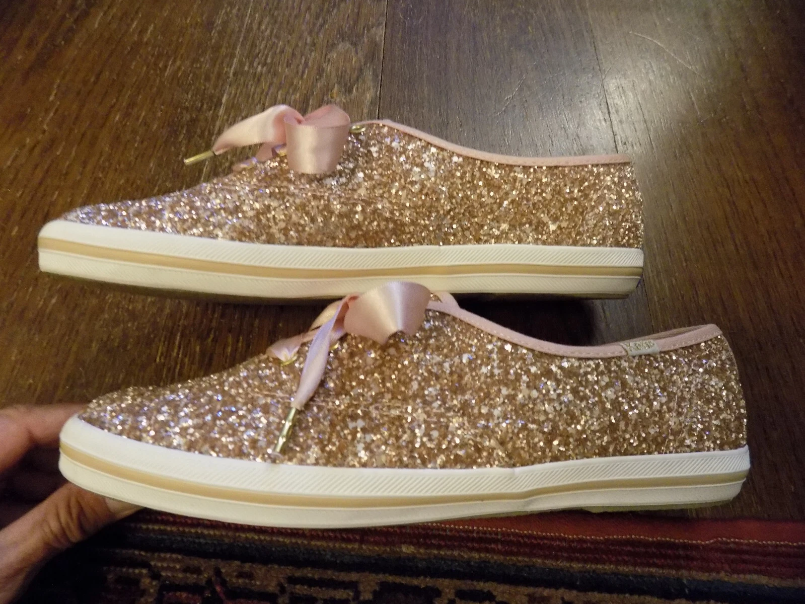 Sneakers Keds Champion Kate Spade X Glitter rosa oro rosa taglia 8 lacci raso nuove