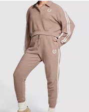 PINK Victoria  s Secret Reverse Fleece Sweatshirt Pants Set Size S Cozy Cropped