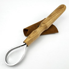 Cuchillo de escorpita largo - acero forjado 52100, mango de ceniza, funda, herramienta de talla de tazón