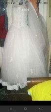 David's Bridal White Sweetheart Ball Gown Train Tulle Beaded Embroidered