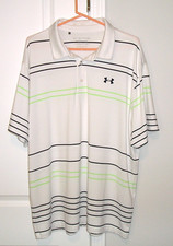 UNDER ARMOUR LOOSE HEATGEAR MEN 2XL PERFORMANCE WHITE STRIPED THE PLAYOFF POLO