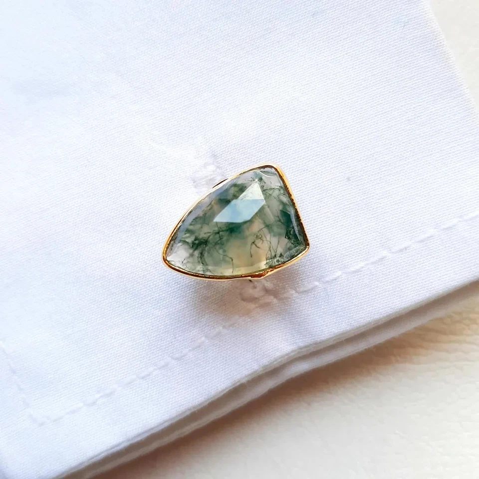 Moos Achat Manschettenknöpfe IN 18k Gold – Elegant Grün Edelstein für Herren - Bild 3 von 4