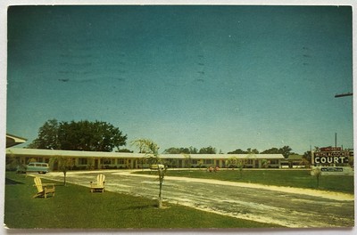 Withlacoochee Court Motel Vintage Postcard - Inglis Florida | Main View, Sign