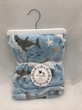 Adirondack Nautical Sharks Baby Blanket Light Blue Boys Sea Life Lovey Security