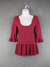 Torn By Ronny Kobo Sweater Womens Small Red Peplum 3/4 Bell Sleeve Knit Top