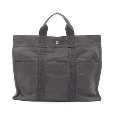 HERMES Aile Line MM Tote Bag Nylon Canvas Dark Gray Silver Hardware #RC4435