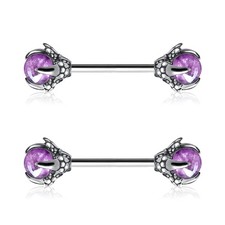 14G Nipple Rings Dragon Claw with Natural Stone Nipple Piercing Jewelry 316L ...