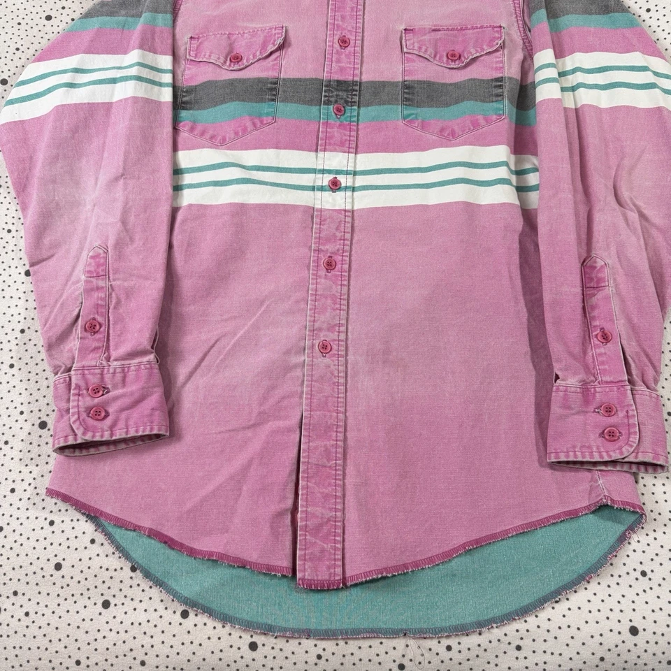 Vintage Wrangler Brushpopper Shirt Men's M Pink Turquoise Western Rodeo Cowboy - Image 3 of 4