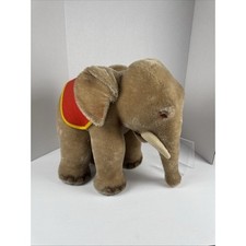 Steiff Wool/Cotton Elephant 13 Tall Large Brass Ear Button - Vintage Read